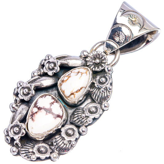 Sterling silver wild horse jasper pendant with ornate bezel and oval cabochon stones.