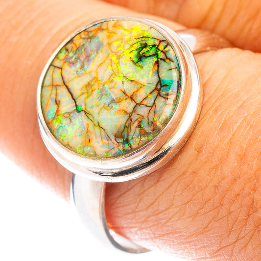 Sterling silver opal ring with oval colorful iridescent stone