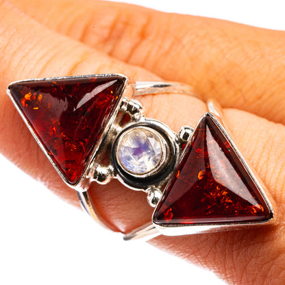 Large Baltic Amber, Rainbow Moonstone Ring Size 8 (925 Sterling Silver) R142905