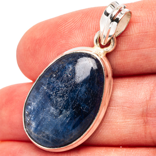 Oval kyanite pendant in .925 sterling silver with blue stone and top loop.