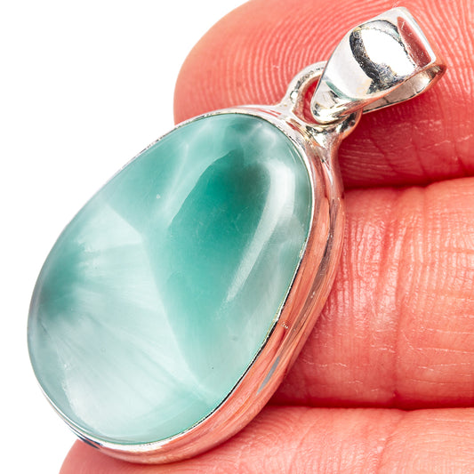 Oval turquoise-green Smithsonite pendant in .925 sterling silver bezel and bail