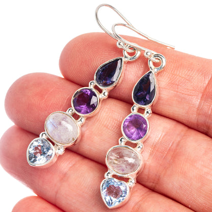 Rainbow Moonstone, Amethyst, Tanzanite, Blue Topaz Earrings 1 7/8" (925 Sterling Silver) E433039