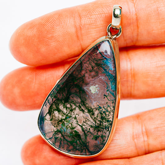 Green Moss Agate Pendant 2 1/8" (German Silver)