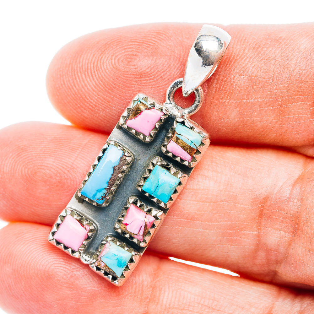 Exclusive Southwestern Style Golden Hills Turquoise, Cotton Candy Turquoise Pendant 1 1/2" (.925 Sterling Silver)