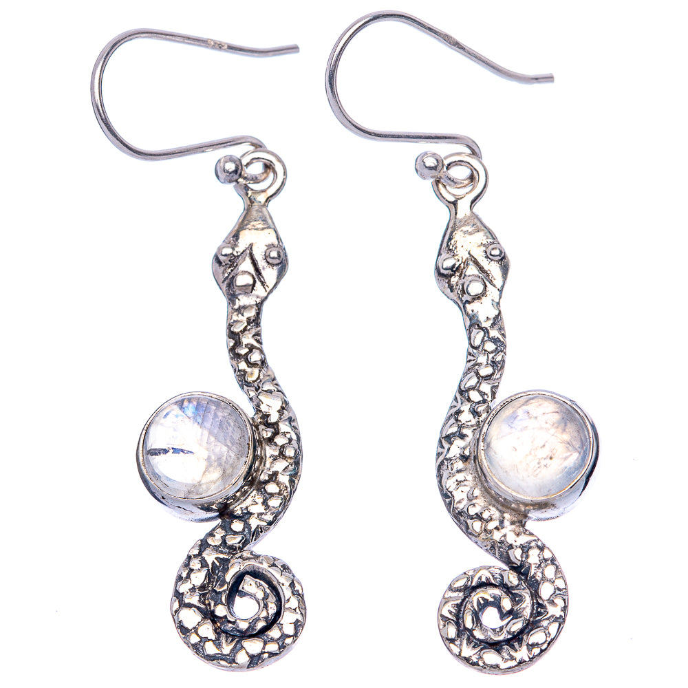 Rainbow Moonstone Snake Earrings 1 3/4" (925 Sterling Silver) E1319