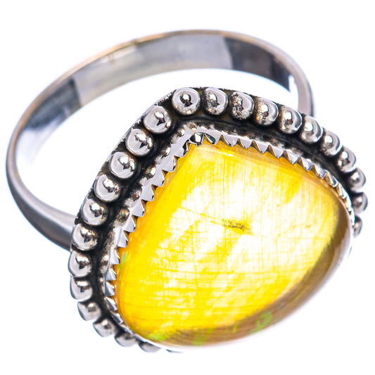 Ethiopian opal ring with oval yellow opal, .925 sterling silver beaded setting and band