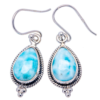 Sterling silver larimar drop earrings with teardrop blue stones and hooked backs