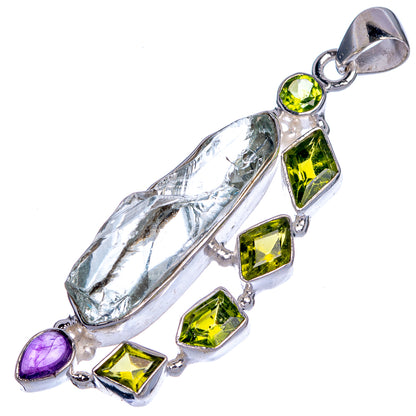 Raw Aquamarine, Peridot, Amethyst Pendant 2 1/4" (925 Sterling Silver) P39814
