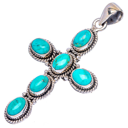 Turquoise cross pendant in 925 sterling silver with oval blue-green stones