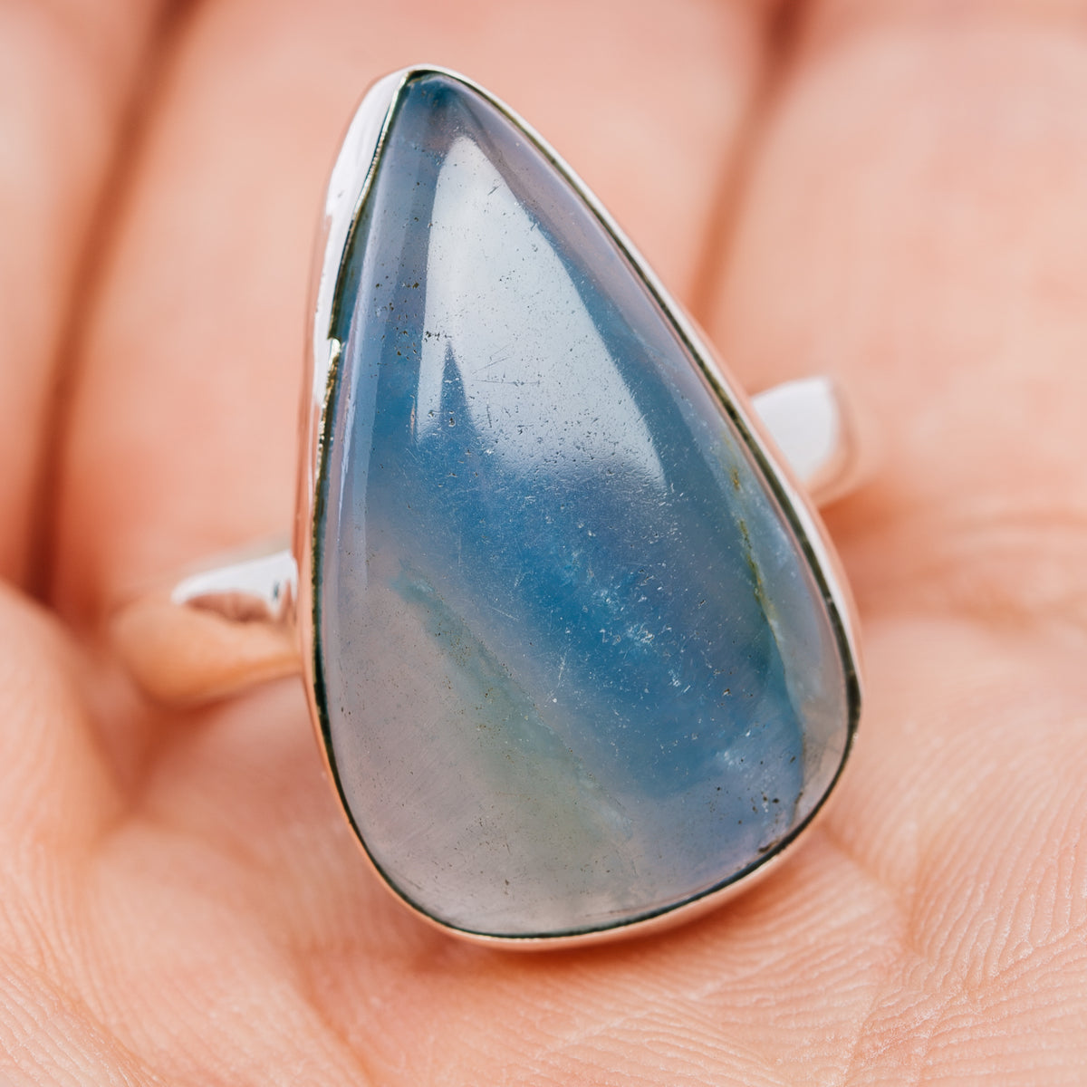 Rare Aquatine Lemurian Calcite Ring Size 7.75 (.925 Sterling Silver)