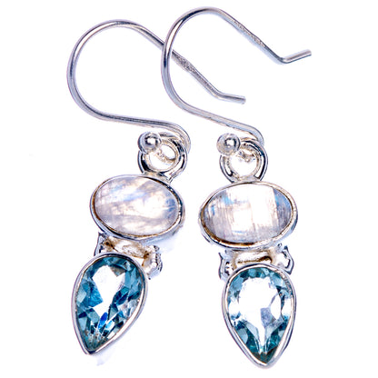 Rainbow Moonstone, Blue Topaz Earrings 1 1/4" (925 Sterling Silver) E433540
