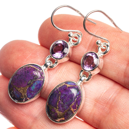 Purple Copper Composite Turquoise, Amethyst 925 Sterling Silver Earrings 1 5/8"