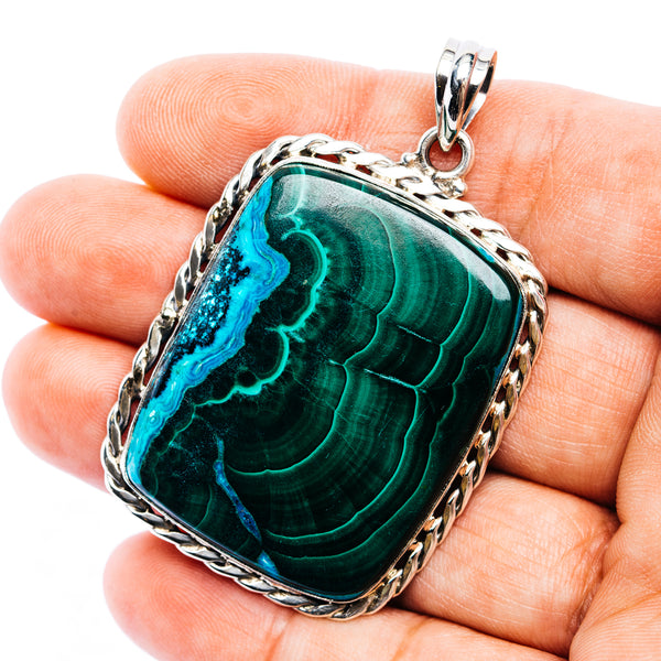 Chrysocolla In Malachite Pendant 2 3/8" (.925 Sterling Silver)
