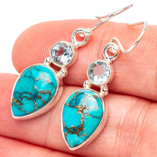Blue Copper Composite Turquoise, Blue Topaz 925 Sterling Silver Earrings 1 1/2" (925 Sterling Silver) E2147
