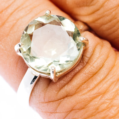 Faceted Prasiolite Ring Size 8.5 (.925 Sterling Silver)
