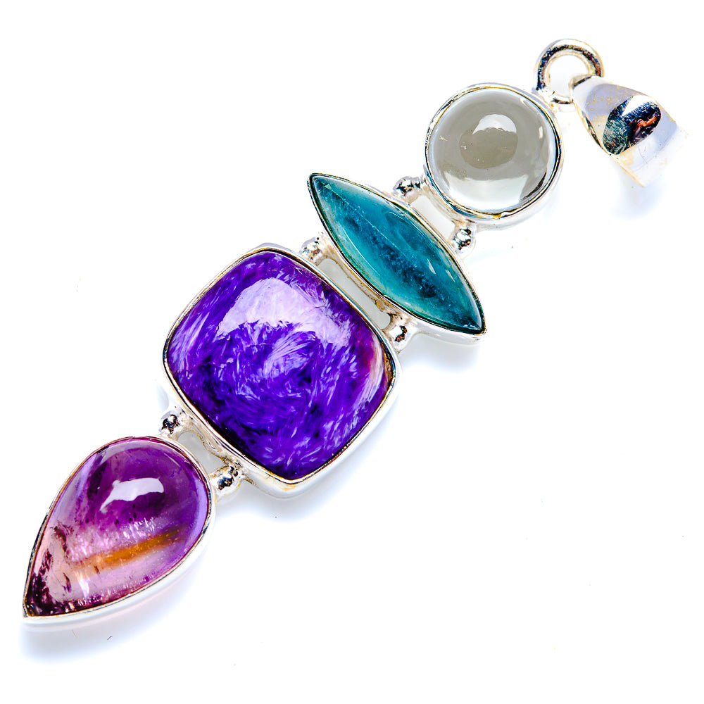Charoite, Amethyst, Apatite, Aquamarine Pendant 2 1/2" (.925 Sterling Silver)