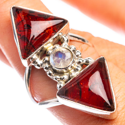 Large Baltic Amber, Rainbow Moonstone Ring Size 8 (925 Sterling Silver) RING143361
