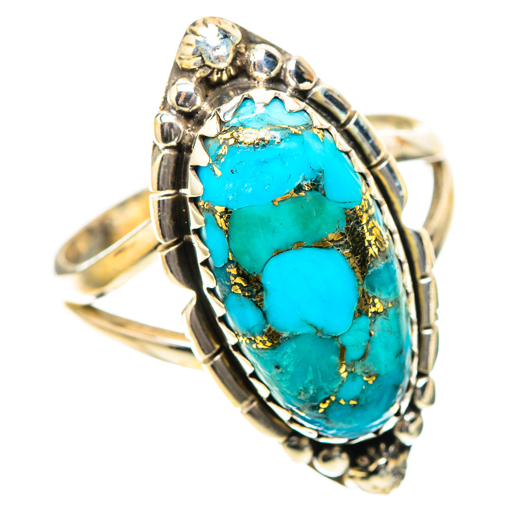 Oval turquoise stone sterling silver ring with carved metal frame