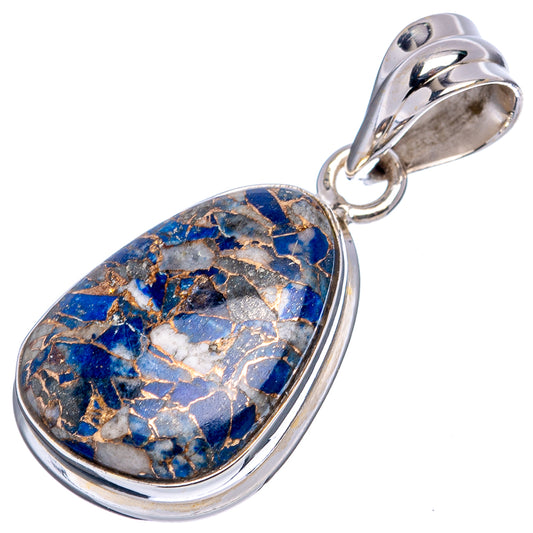 Sterling silver lapis lazuli heart pendant, polished bail and bezel setting