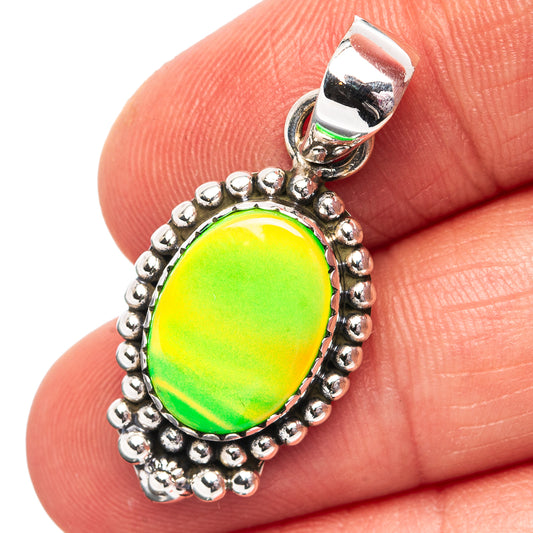 Green Aurora Opal Pendant 1 1/4" (.925 Sterling Silver)