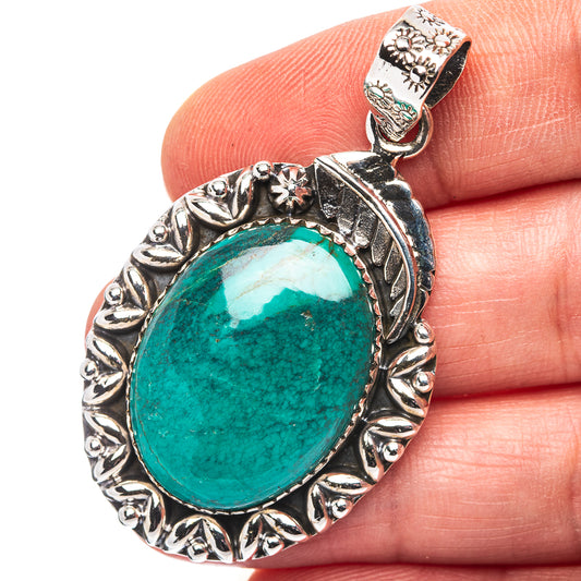 Exclusive Southwestern Style Hubei Turquoise Pendant 2" (.925 Sterling Silver)