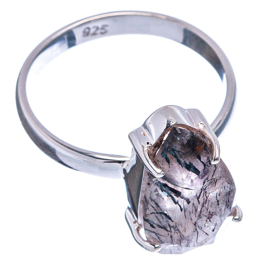 925 sterling silver ring with faceted teardrop cacoxenite gemstone, side view; 925 mark
