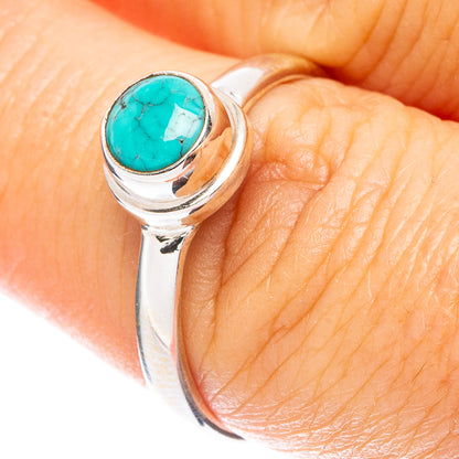 Sterling silver dainty ring with oval turquoise cabochon, size 8
