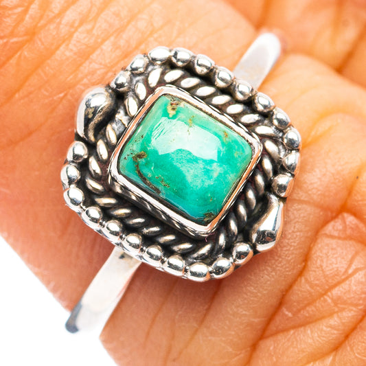 Turquoise square gemstone sterling silver ring with scalloped bead setting