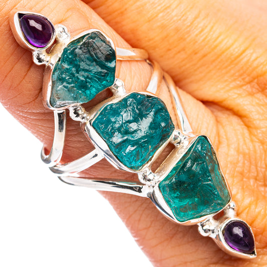 Sterling silver gemstone ring with three green stones and two purple amethyst accents