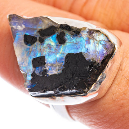 Rough Rainbow Moonstone Ring Size 7.5 (925 Sterling Silver) RING143293