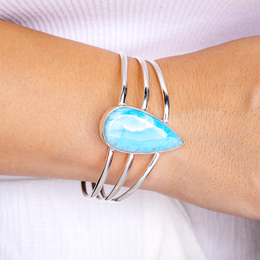Premium Larimar Cuff Bracelet (.925 Sterling Silver)