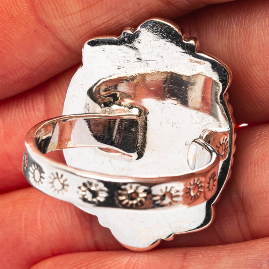 Exclusive Southwestern Style Hubei Turquoise Ring Size 9 Adjustable (.925 Sterling Silver)