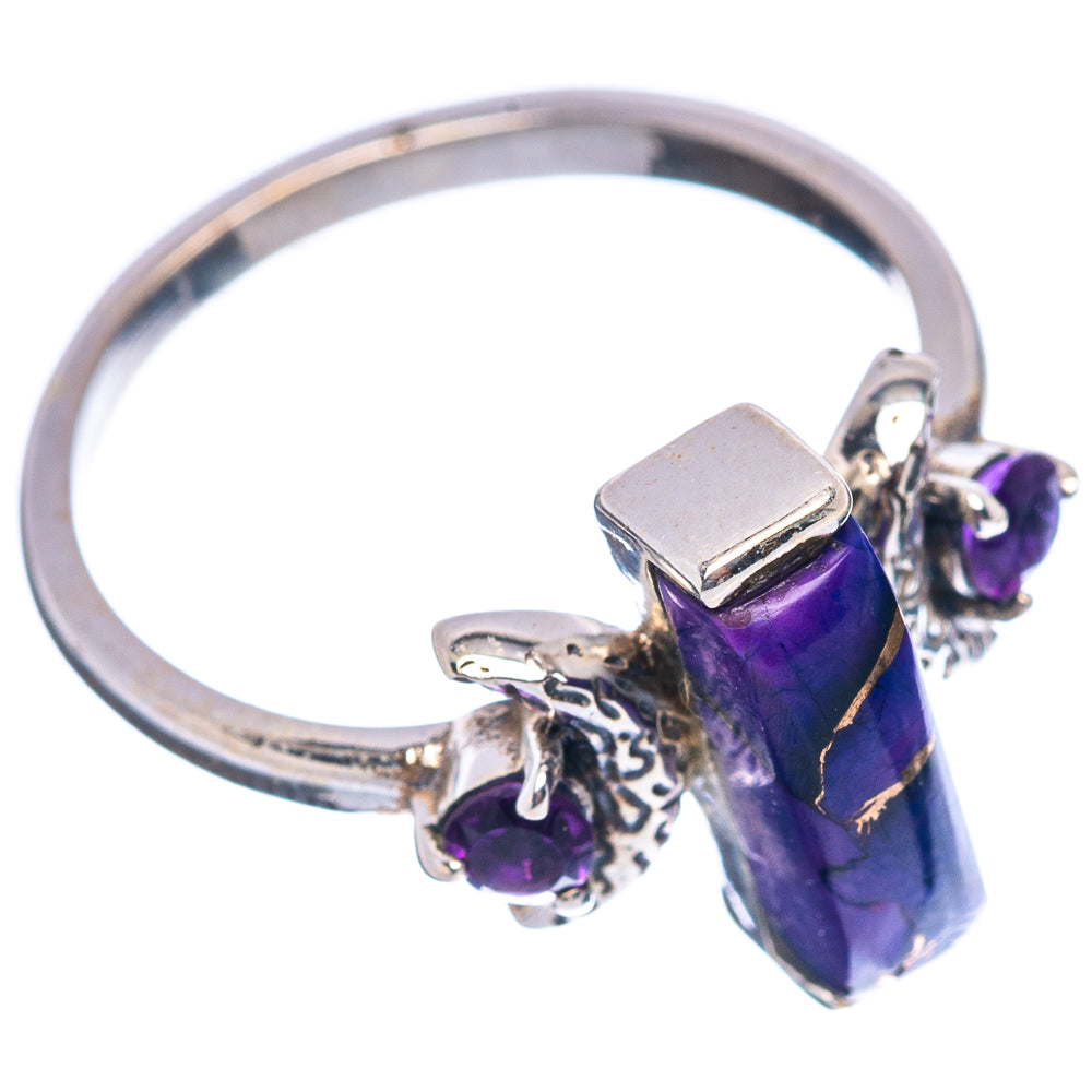 Purple Copper Turquoise, Amethyst Moon Ring Size 6.25 (.925 Sterling Silver)
