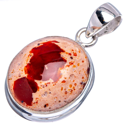 Sterling silver fire opal pendant, oval red cabochon with teardrop bail