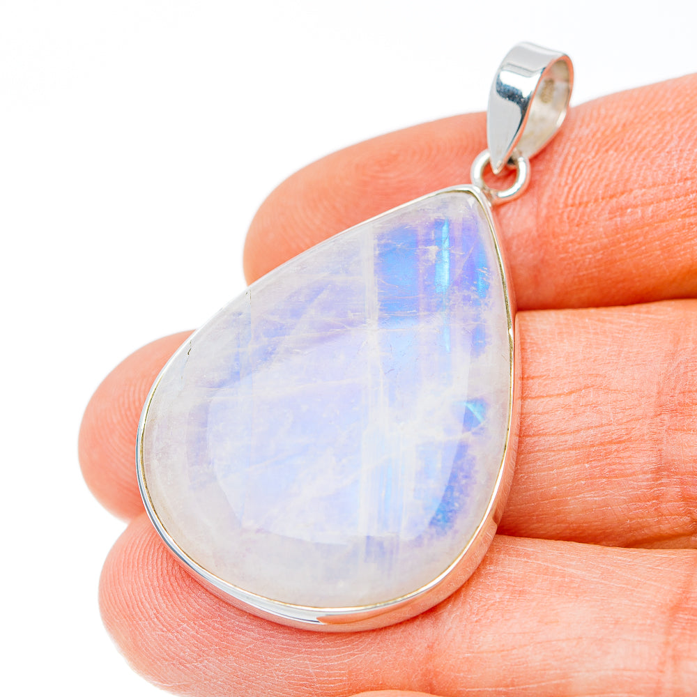 Premium Rainbow Moonstone Pendant 1 3/4" (.925 Sterling Silver) Carat