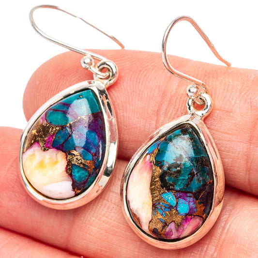Kingman Pink Dahlia Turquoise 925 Sterling Silver Earrings 1 3/8" (925 Sterling Silver) E2196