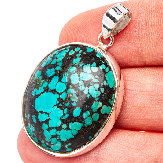 Premium Tibetan Turquoise Pendant 1 5/8" (.925 Sterling Silver)