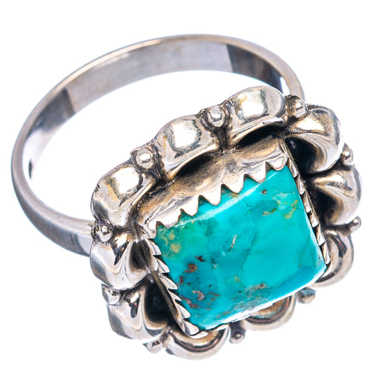 Ornate .925 sterling silver turquoise ring with side band and prong detail