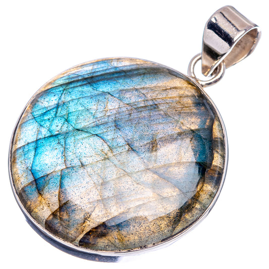 Labradorite pendant with blue-to-gold mottled oval stone, .925 sterling silver bezel