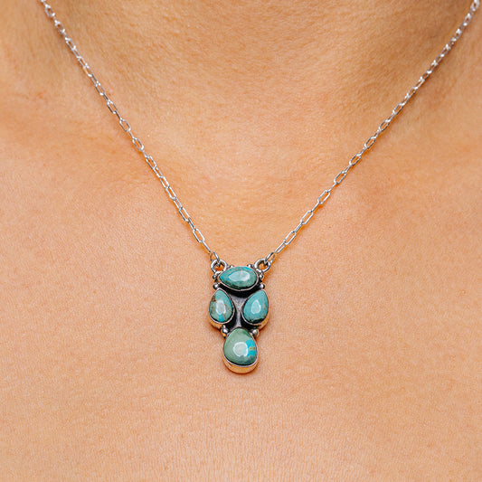 Turquoise stone pendant necklace with .925 sterling silver chain, 16–18 in