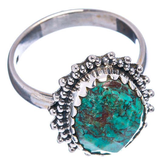 Hubei turquoise cabochon ring size 6.5, .925 sterling silver bead band, side view