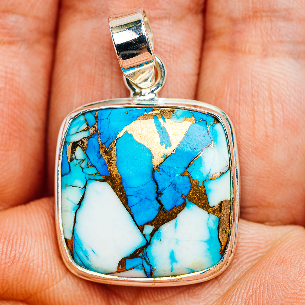 Ice Blue Dahlia Mohave Turquoise Pendant 1 3/8" (.925 Sterling Silver)