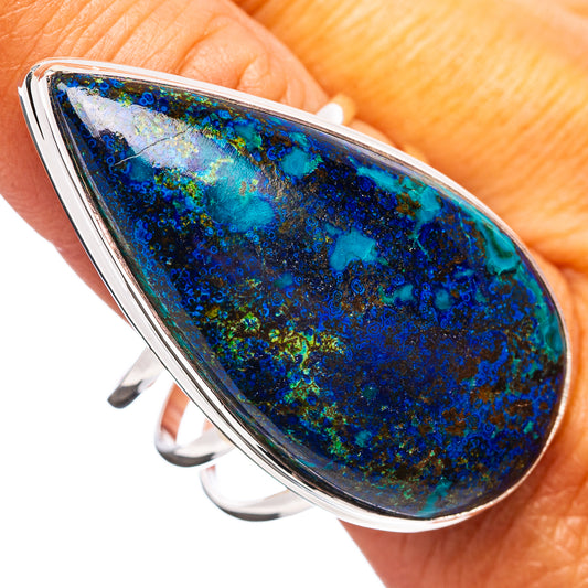 Sterling silver oval ring with blue-green azurite malachite cabochon