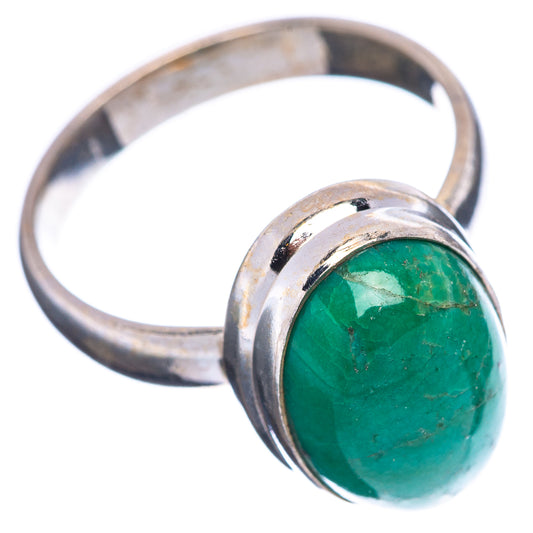 Oval green variscite gemstone set in .925 sterling silver ring, side view