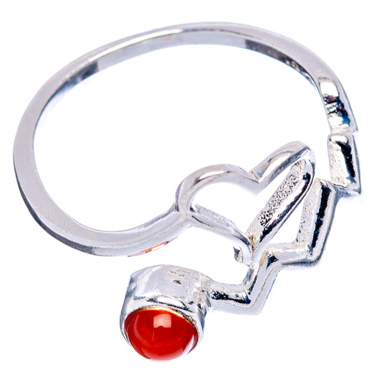Dainty heart ring in .925 sterling silver with red round carnelian stone