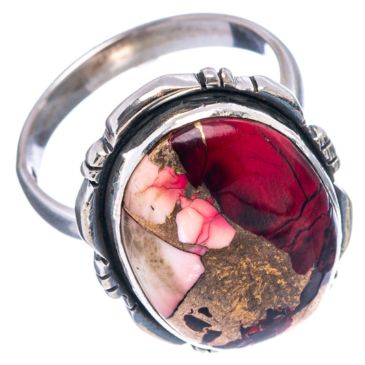 Sterling silver statement ring with oval bezel-set maroon and pink cabochon stone