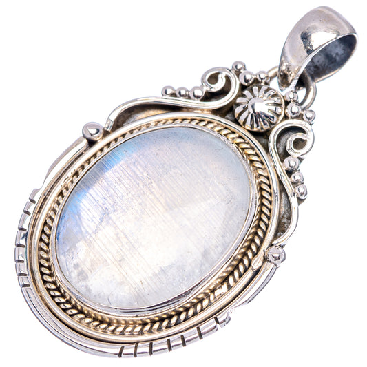 Oval moonstone pendant in .925 sterling silver with detailed side accents and bail