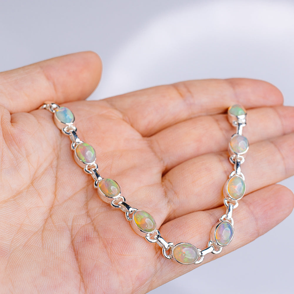 Ethiopian Opal Bracelet 6.5 to 7.5" (.925 Sterling Silver)