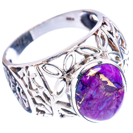 Oval purple stone sterling silver filigree ring with detailed openwork band