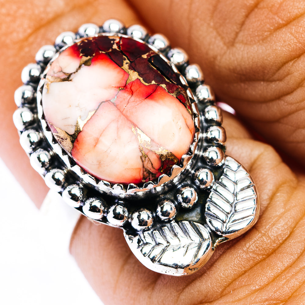 Red Dahlia Turquoise Ring Size 6.5 (.925 Sterling Silver)